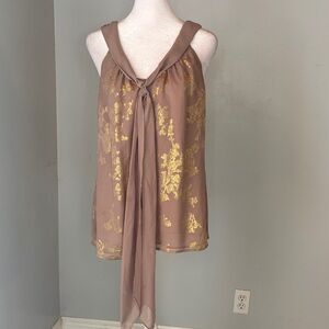 [LOFT] Taupe/Gold Sleeveless Blouse - Size Small
